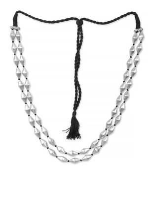 Silver Dholki Beads Two Line Elaichi Mala Necklace 2