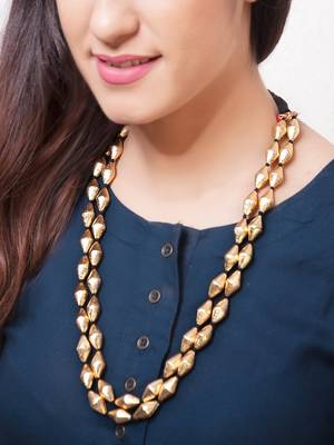 Gold Dholki Beads Double Elaichi Mala Necklace 1