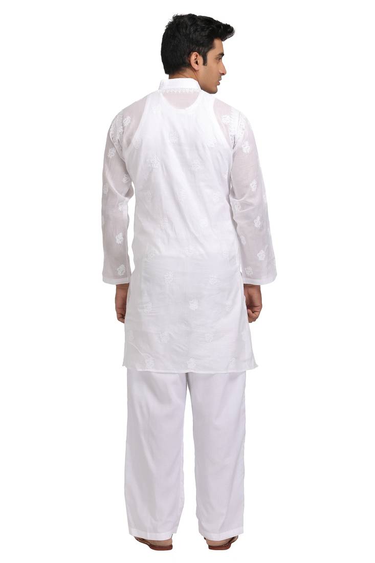 Ada Hand Embroidered Peach Cotton Lucknow Chikankari Men's Kurta