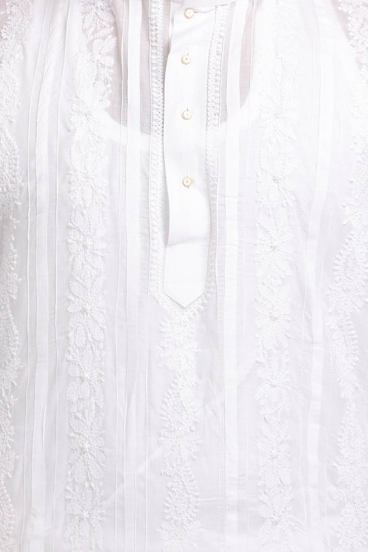 Ada Hand Embroidered Peach Cotton Lucknow Chikankari Men's Kurta