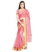 Peach Plain Pure Cotton Saree With Blouse
