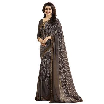 Brown printed georgette saree with blouse 1