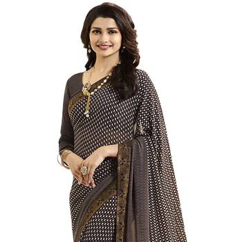 Brown printed georgette saree with blouse 2