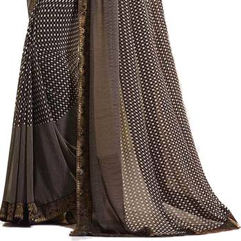 Brown printed georgette saree with blouse 3