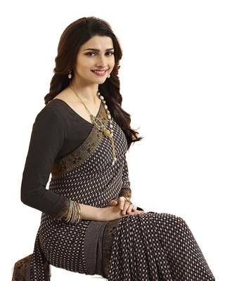 Brown printed georgette saree with blouse 4