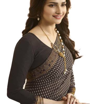 Brown printed georgette saree with blouse 5