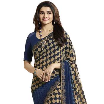 Blue printed georgette saree with blouse 2