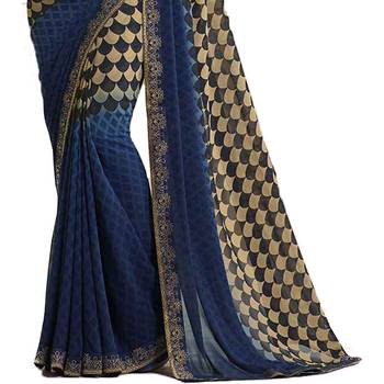 Blue printed georgette saree with blouse 3