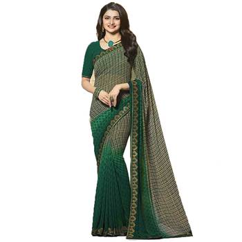 Green printed georgette saree with blouse 1