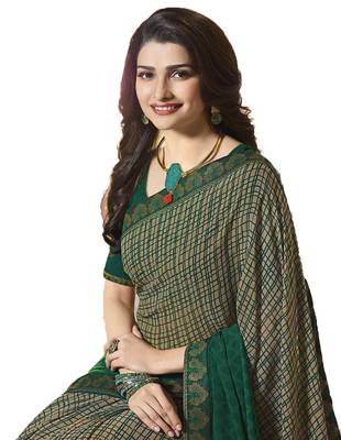 Green printed georgette saree with blouse 2