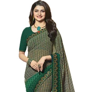 Green printed georgette saree with blouse 3