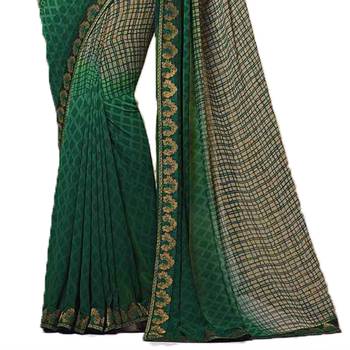 Green printed georgette saree with blouse 4