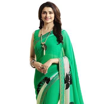 Green printed georgette saree with blouse 2