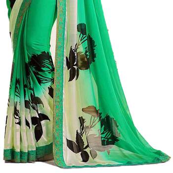 Green printed georgette saree with blouse 3