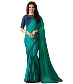 Light turquoise plain  saree with blouse