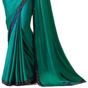 Light turquoise plain  saree with blouse 3