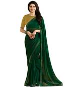 Green plain georgette saree with blouse
