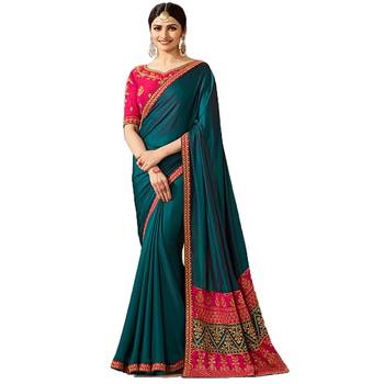 Sea green embroidered  saree with blouse 1