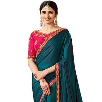 Sea green embroidered  saree with blouse 2