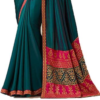Sea green embroidered  saree with blouse 3