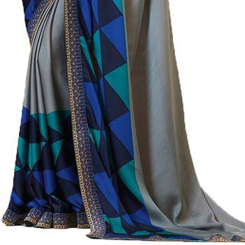 Grey printed georgette saree with blouse 3