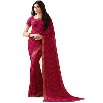 Pink printed georgette saree with blouse 1