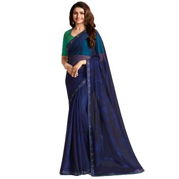 Navy blue plain georgette saree with blouse 1