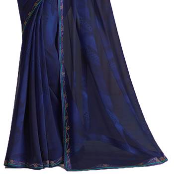 Navy blue plain georgette saree with blouse 3