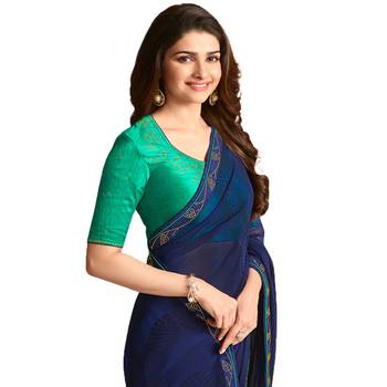 Navy blue plain georgette saree with blouse 4