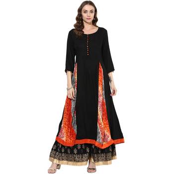 Black rayon digital prints long anarkali kurti 1