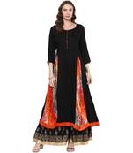 Black rayon digital prints long anarkali kurti