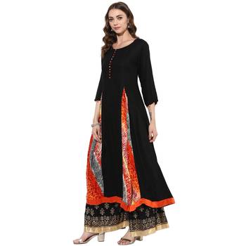 Black rayon digital prints long anarkali kurti 3