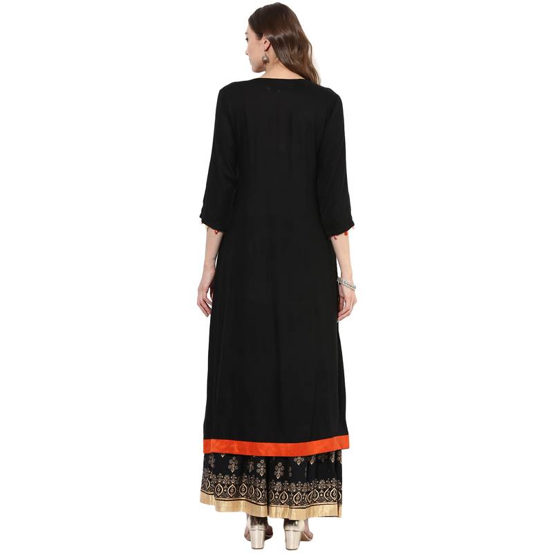 Black rayon digital prints long anarkali kurti