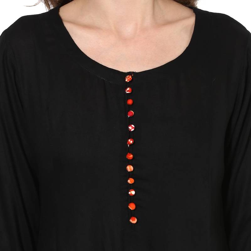 Black rayon digital prints long anarkali kurti