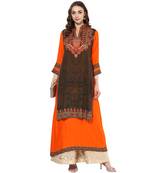 Orange rayon digital prints dual layer long anarkali kurti