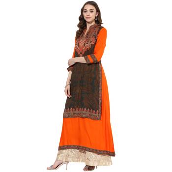 Orange rayon digital prints dual layer long anarkali kurti 3