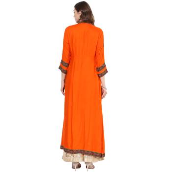 Orange rayon digital prints dual layer long anarkali kurti 4