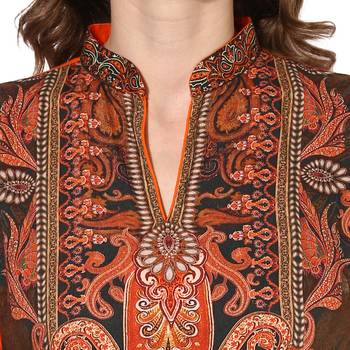 Orange rayon digital prints dual layer long anarkali kurti 5