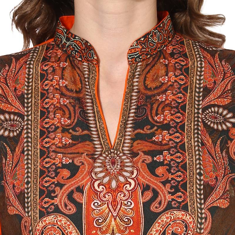 Orange rayon digital prints dual layer long anarkali kurti