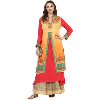 Red rayon digital prints dual layer long anarkali 1