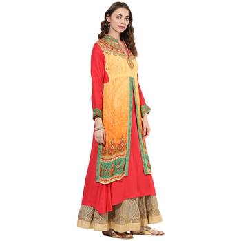 Red rayon digital prints dual layer long anarkali 2