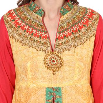 Red rayon digital prints dual layer long anarkali 5