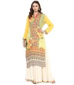 Yellow rayon digital prints long straight kurti