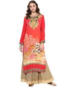 Red rayon digital prints long straight kurti