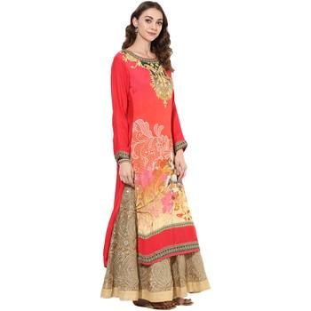 Red rayon digital prints long straight kurti 2