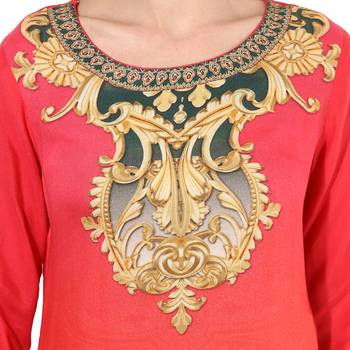 Red rayon digital prints long straight kurti 5