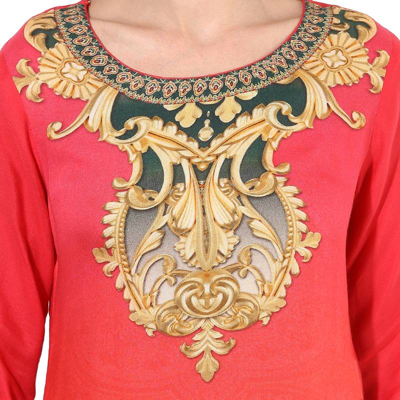 Red rayon digital prints long straight kurti
