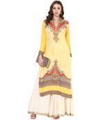 Yellow rayon digital prints long straight kurti