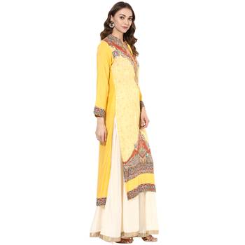 Yellow rayon digital prints long straight kurti 2