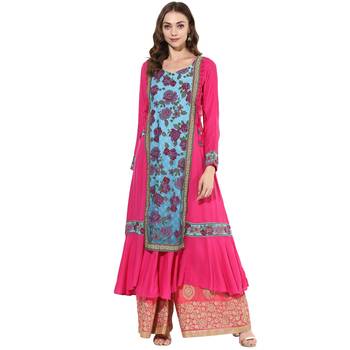 Pink rayon digital prints dual layer long anarkali kurti 1